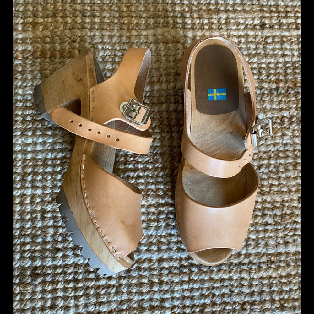 MIA Tan Leather Platform Clog Sandals